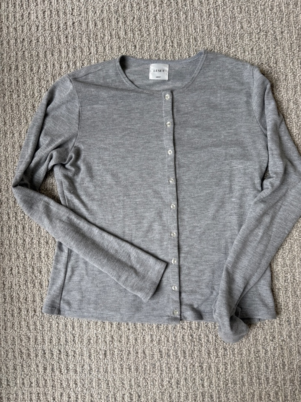 LESET Gray Lightweight Button-Front Wool Cardigan